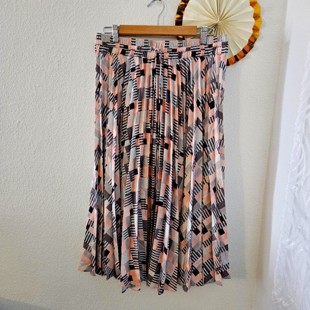 Club Monaco | Pleated Jupe Geometric Print Midi Skirt | Size Large